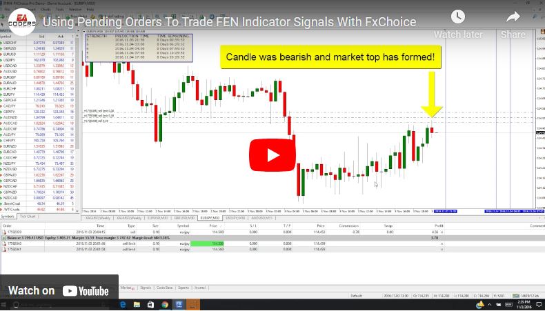 Using Pending Orders To Trade FEN Indicator Signals With FxChoice Video